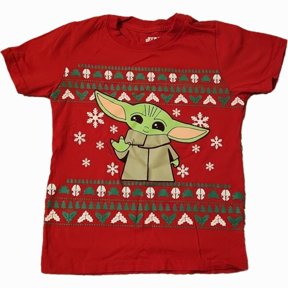Star Wars red green  baby Yoda tshirt size 6T 100% cotton